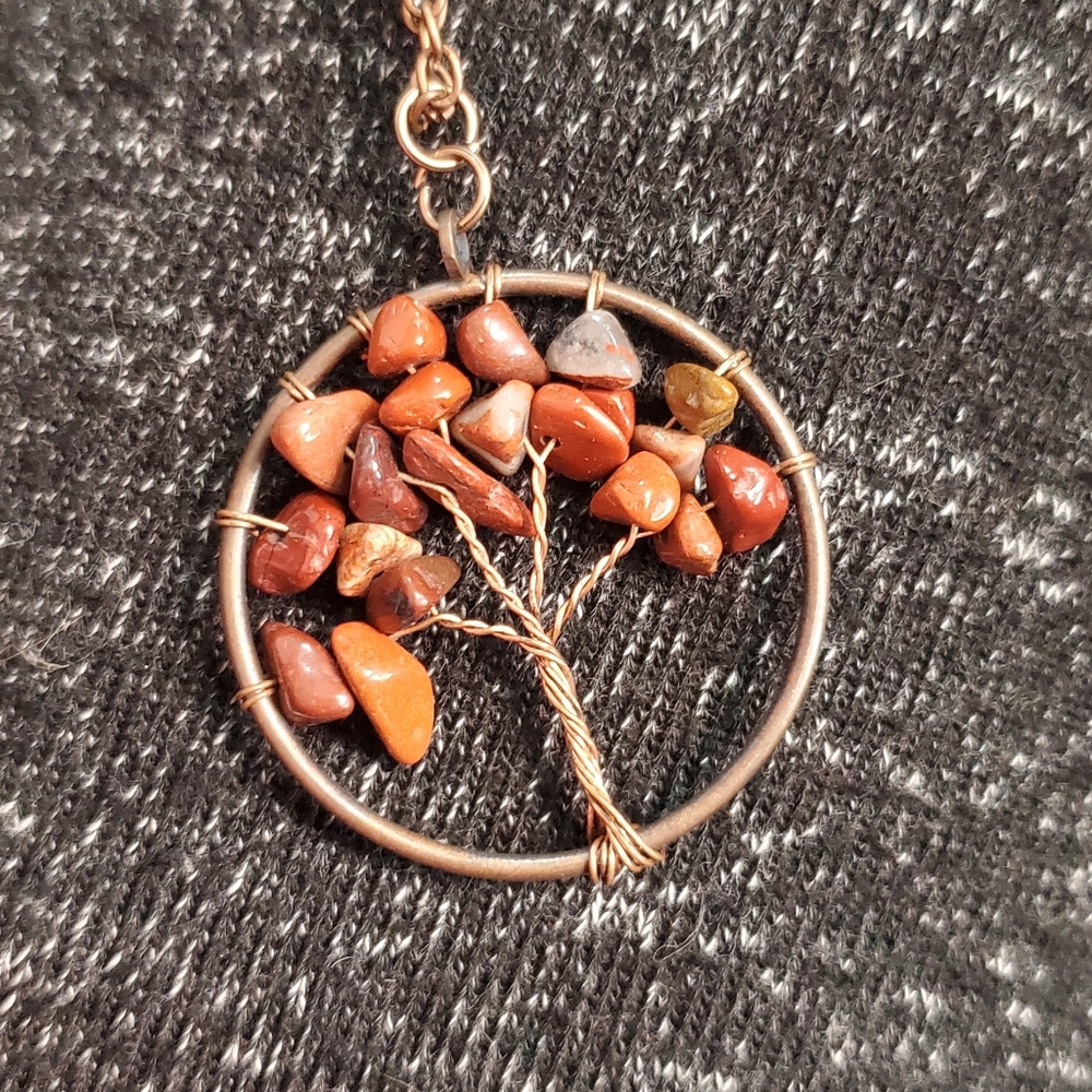 NEW! Tree Of Life Natural Red Agate Stone Chip Necklace